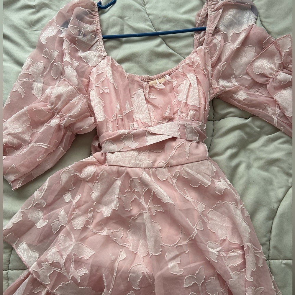 Pink ruffle long sleeve dress